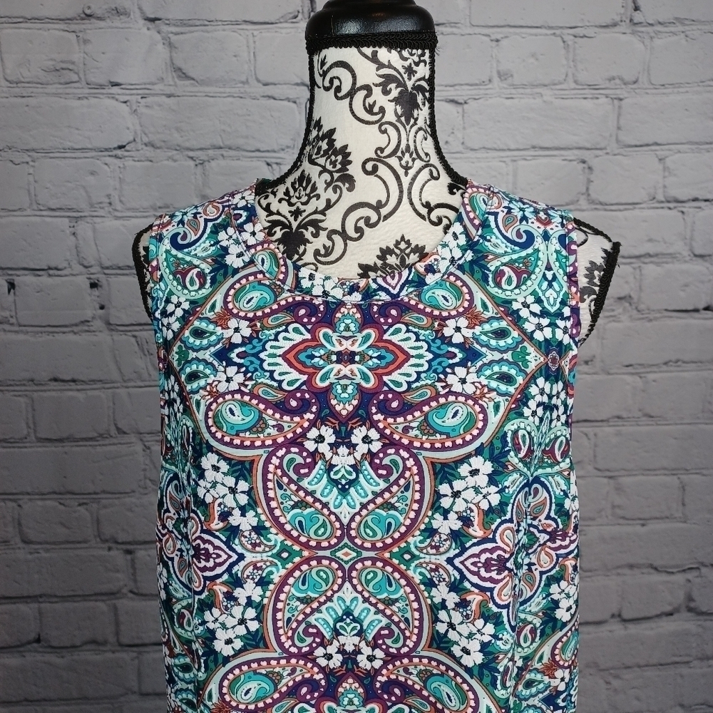 Apt 9 womens sleeveless stretch knit paisley print size large popover dress b11 - Picture 2 of 9
